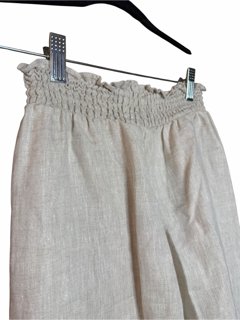 Reformation Oatmeal 100% Linen High Rise Smocked Waist Pants Size S - Picture 4 of 7